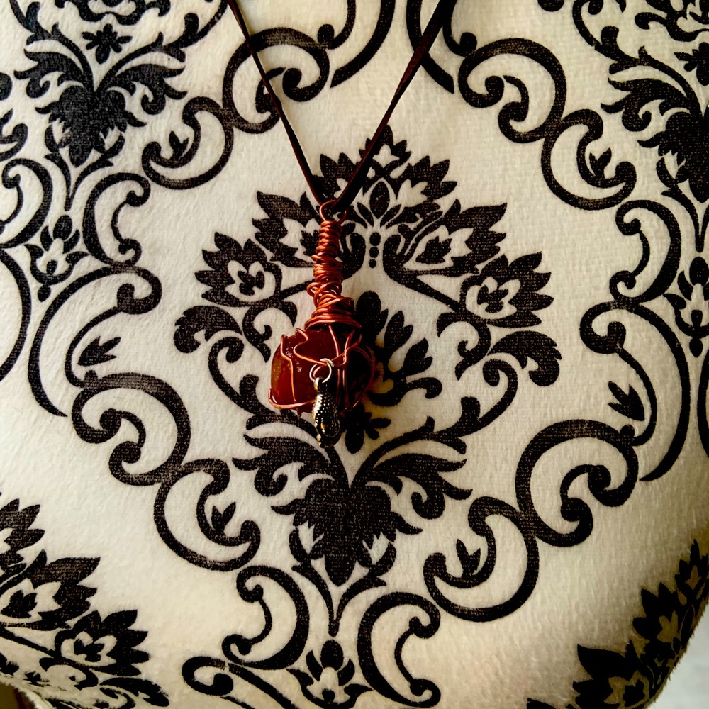 Red jasper stone handmade new copper wire wrapped necklace with Buddha charm